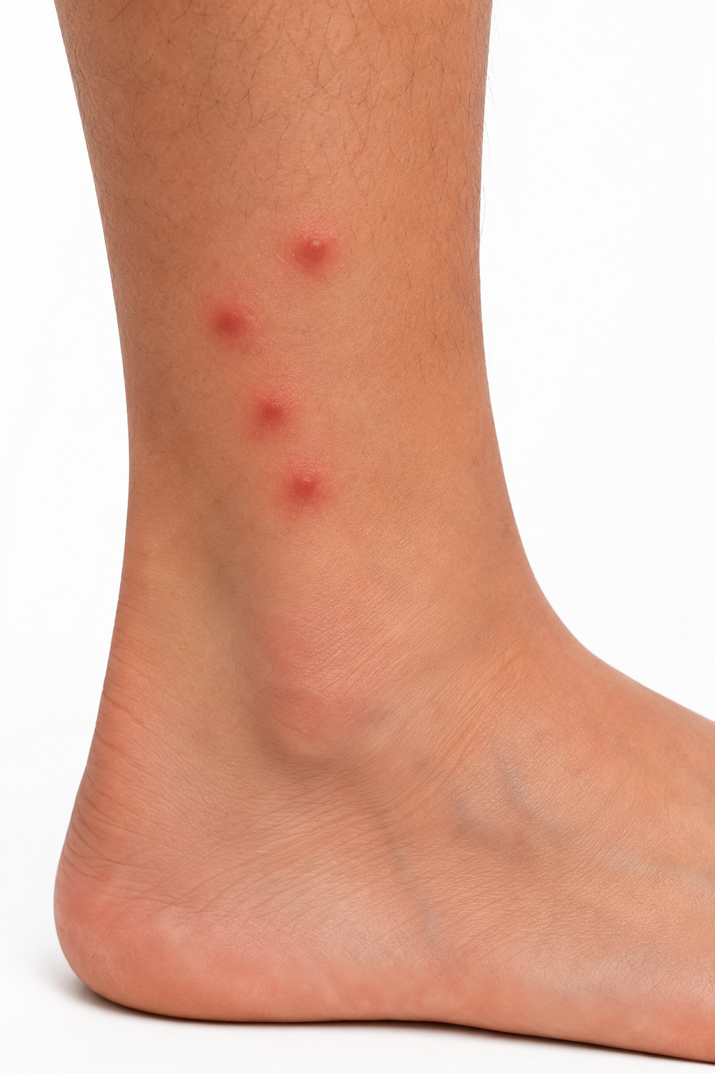 bed bug bites on legs and ankle showing cluster pattern