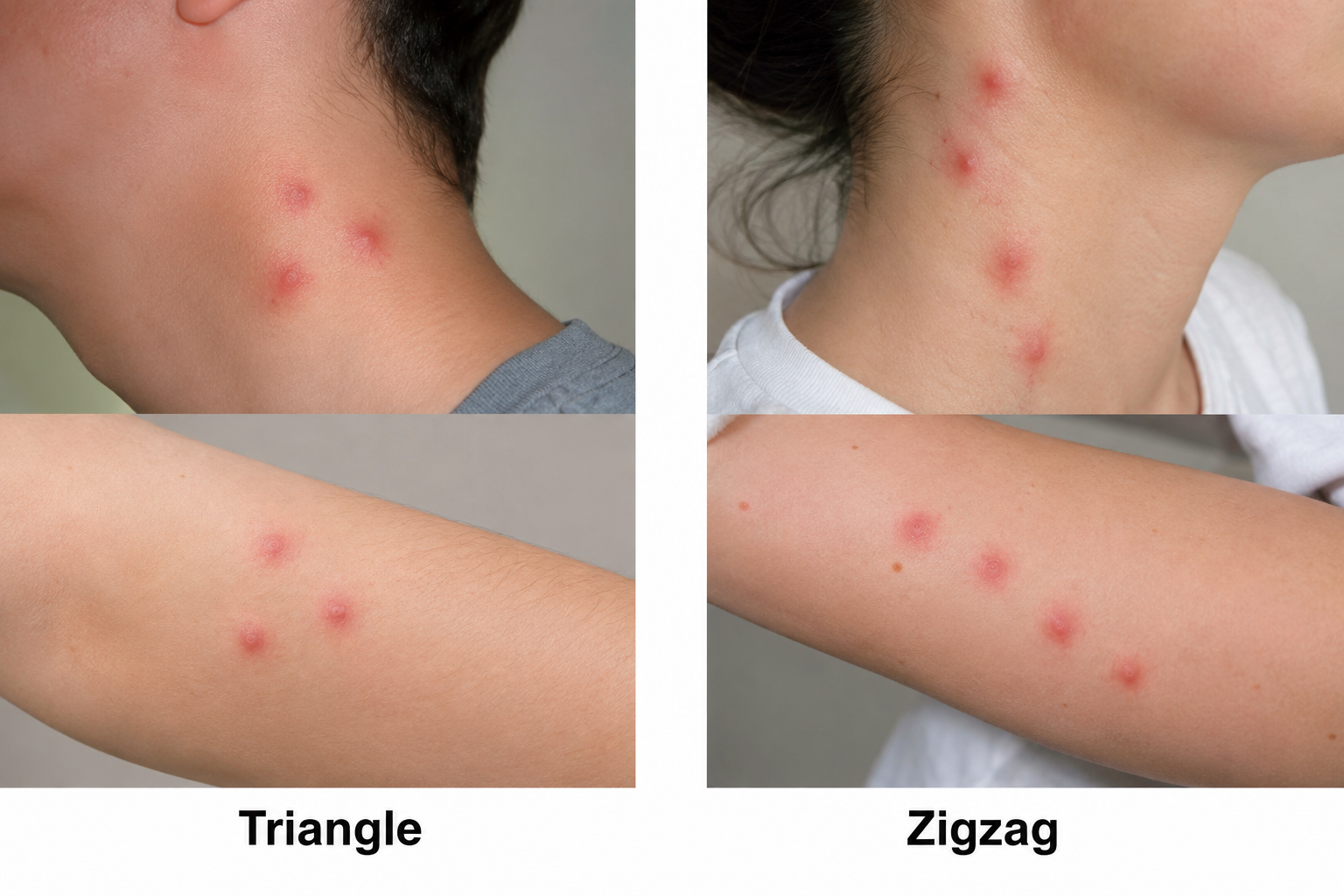 bed bug bite triangle pattern and zigzag pattern on skin