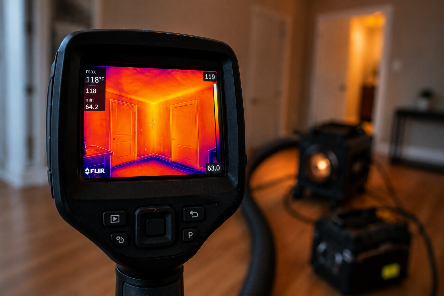 Thermal imaging scan confirming 135°F bed bug killing temperature