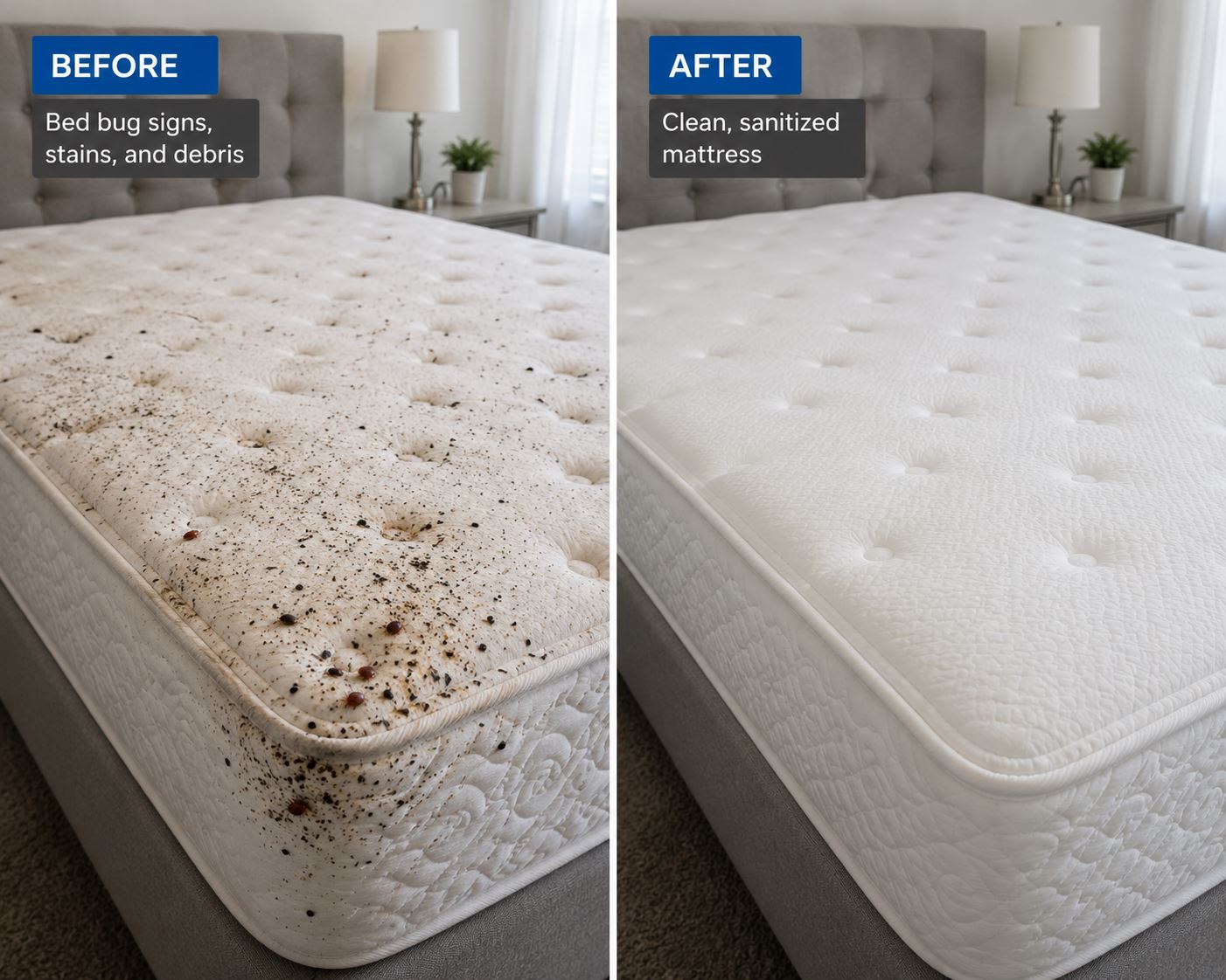 Before and after bed bug treatment on mattress