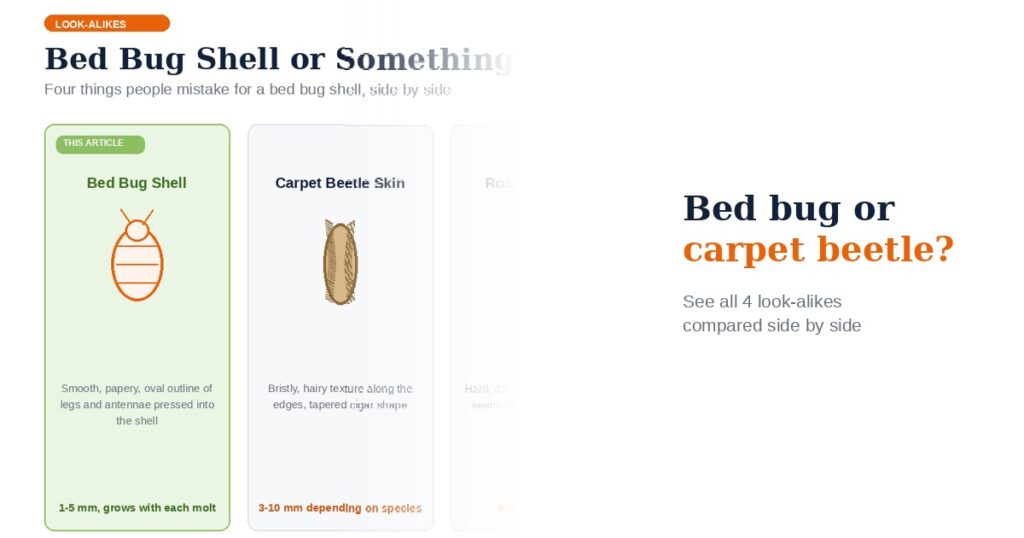 Preview graphic asking bed bug or carpet beetle, teaser for full look-alikes comparison infographic